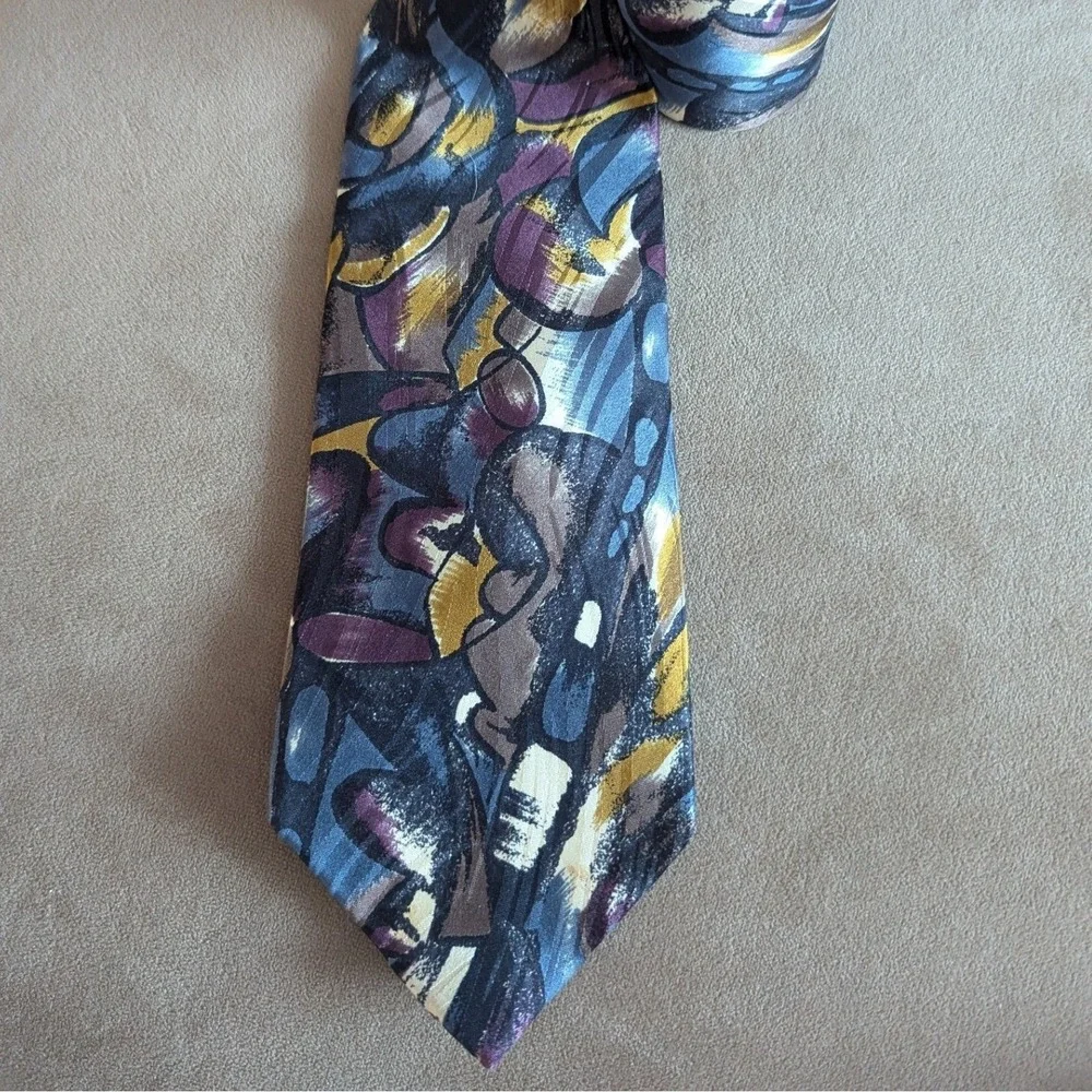VTG Claudio Gatti Milano Silk Tie Abstract Blue Purple Gold Hand Made Italy‎